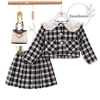 Váy bé gái áo dạ croptop và chân váy xếp ly 10-40kgkg XHN783