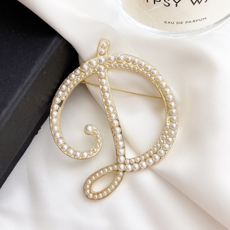 Ghim Cài Áo Hình Chữ Cái Đính Ngọc Trai Nhân Tạo Thời Trang