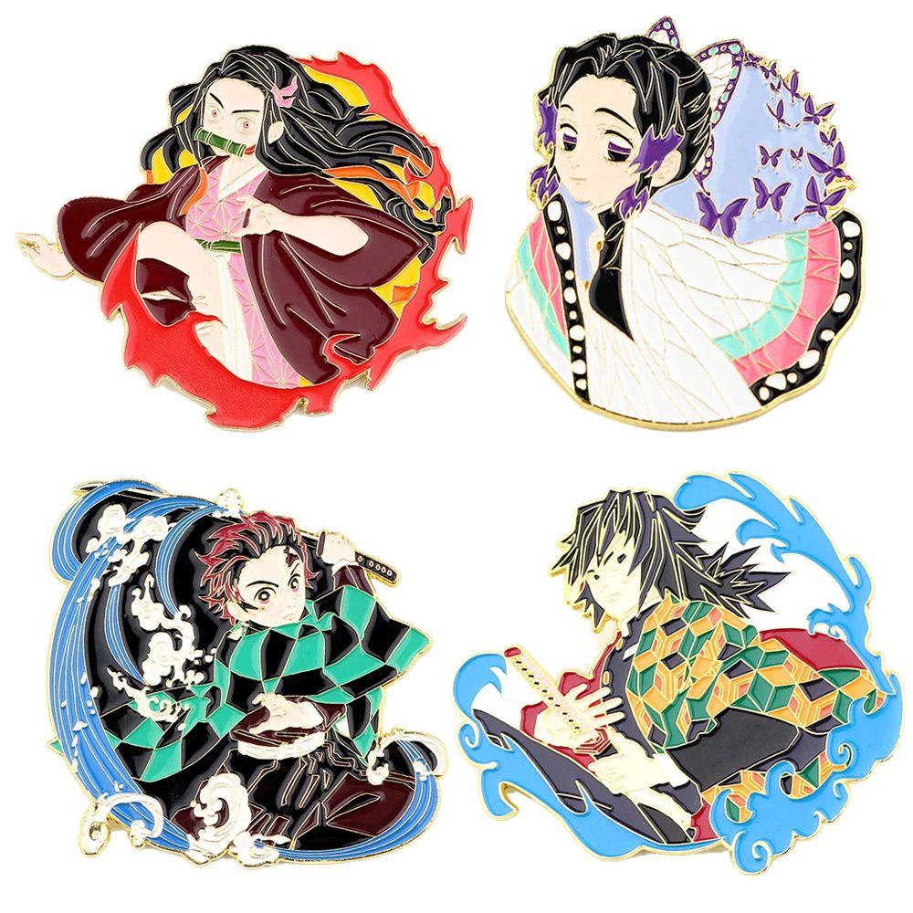 Ghim Cài Áo Kim Loại Tráng Men Cứng Họa Tiết Demon Slayer 15H Sáng Tạo Trang Trí Ba Lô / Túi Xách