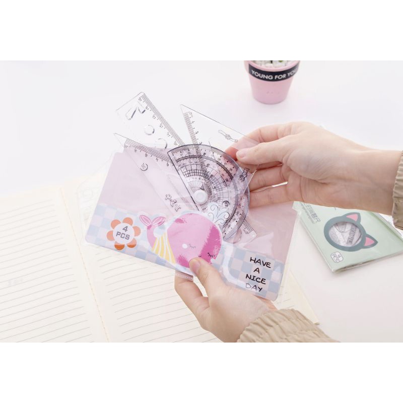 Bộ thước dụng cụ học tập 4 món thước kẻ, eke, đo độ