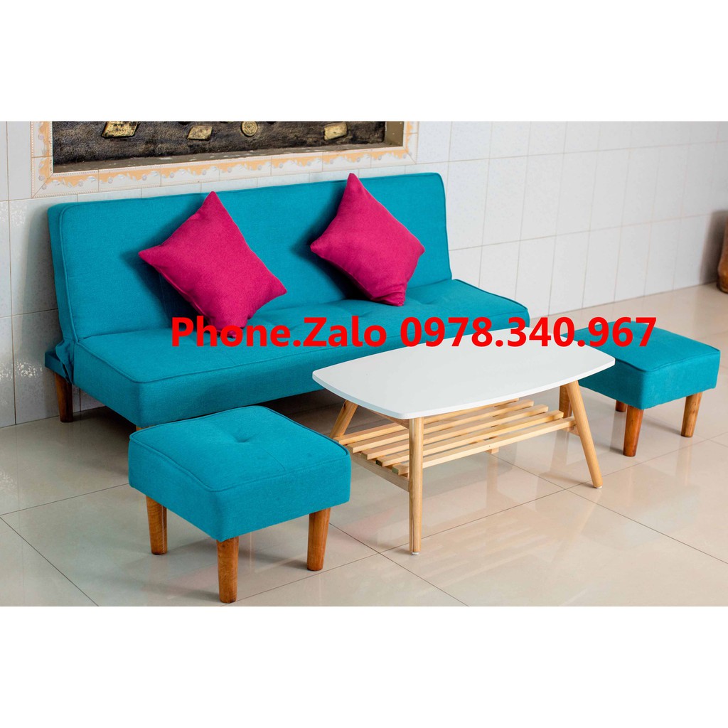 Ghế sofa bed đa năng bật ra thành giường kích thước 1m7x90 kèm 2 đôn vuông và bàn chữ nhật có gối ôm MY HOME 01