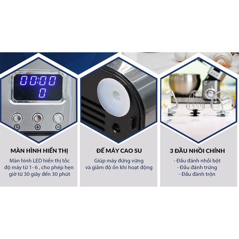 (Mã CHUT002 giảm 8%) Máy nhồi, trộn bột đa năng Unie EM5,Tặng 3 bình nước cao cấp (Bản nâng cấp) - 8L - Hàng chính hãng