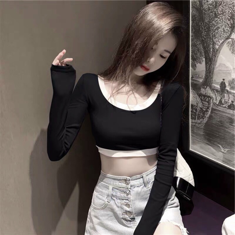 áo thun borip cổ tròn croptop tay dài