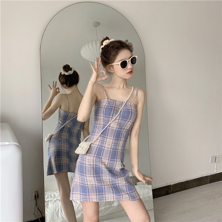 Đầm hai dây họa tiết kẻ sọc caro thời trang dành cho nữ | BigBuy360 - bigbuy360.vn