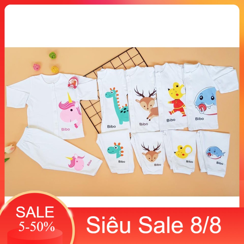 Bộ quần áo sơ sinh tay dài BiBo màu trắng cho bé từ 3-11kg
