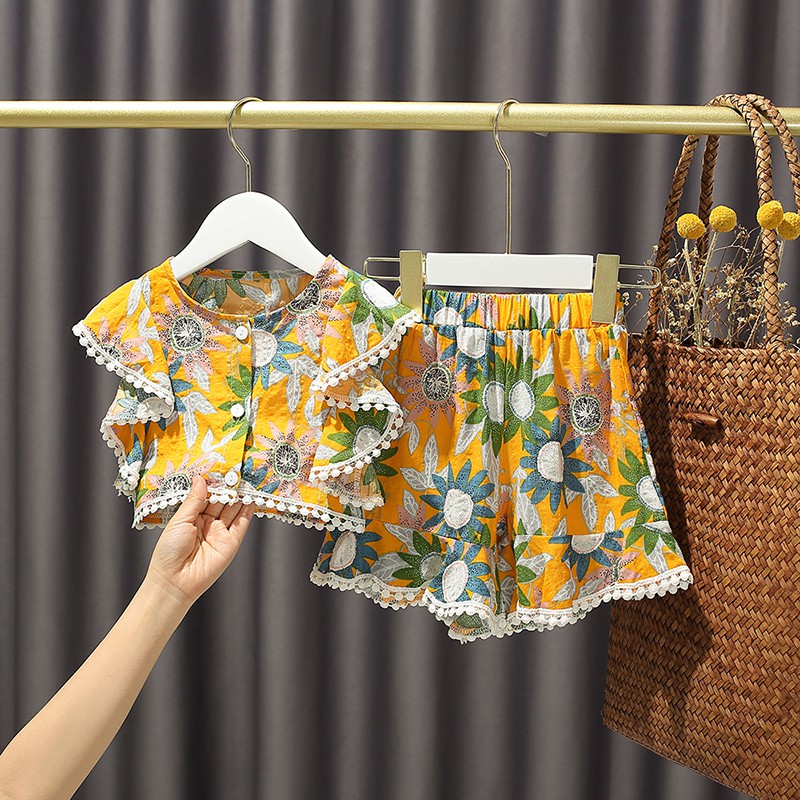 Bộ bé gái mùa hè (3 màu) HÀNG QUẢNG CHÂU CAO CẤP BBG33 - bé 1-5 tuổi