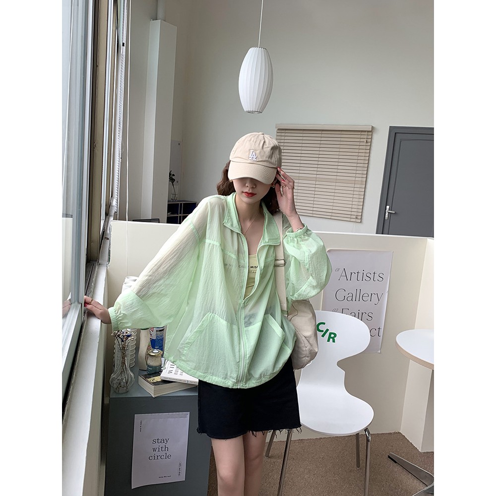 Áo khoác gió mỏng Chống nắng Màu trơn Form rộng Ulzzang Hàn Quốc Chất Cotton Cao cấp Thời trang