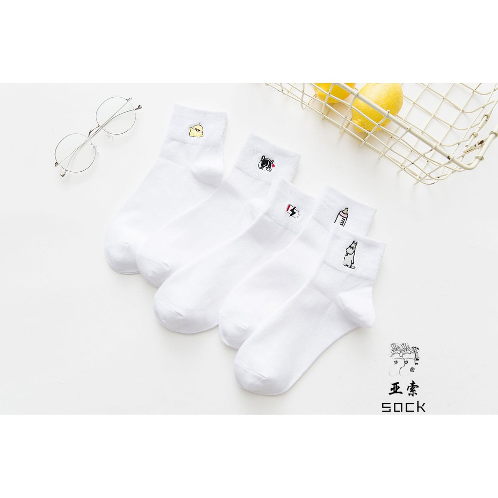 Vớ cao cổ trắng đen tất cổ cao họa tiết thêu nhiều mẫu unisex nam nữ NEKO