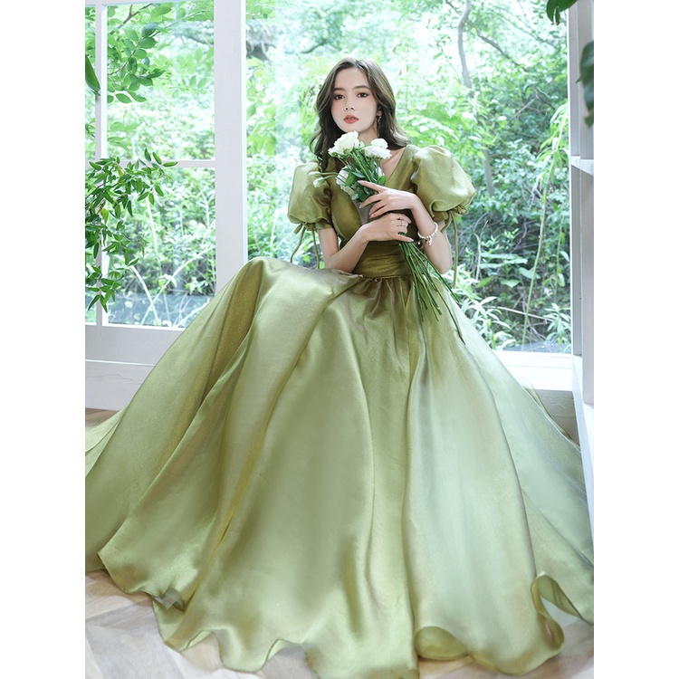 Tiệc Dạ Hội Mới Cổ Chữ V Tay Ngắn Đơn Giản Chủ Nhà Sinh Viên Thể Hiện Thời Trang Mỏng Dài Đầm Dự Tiệc