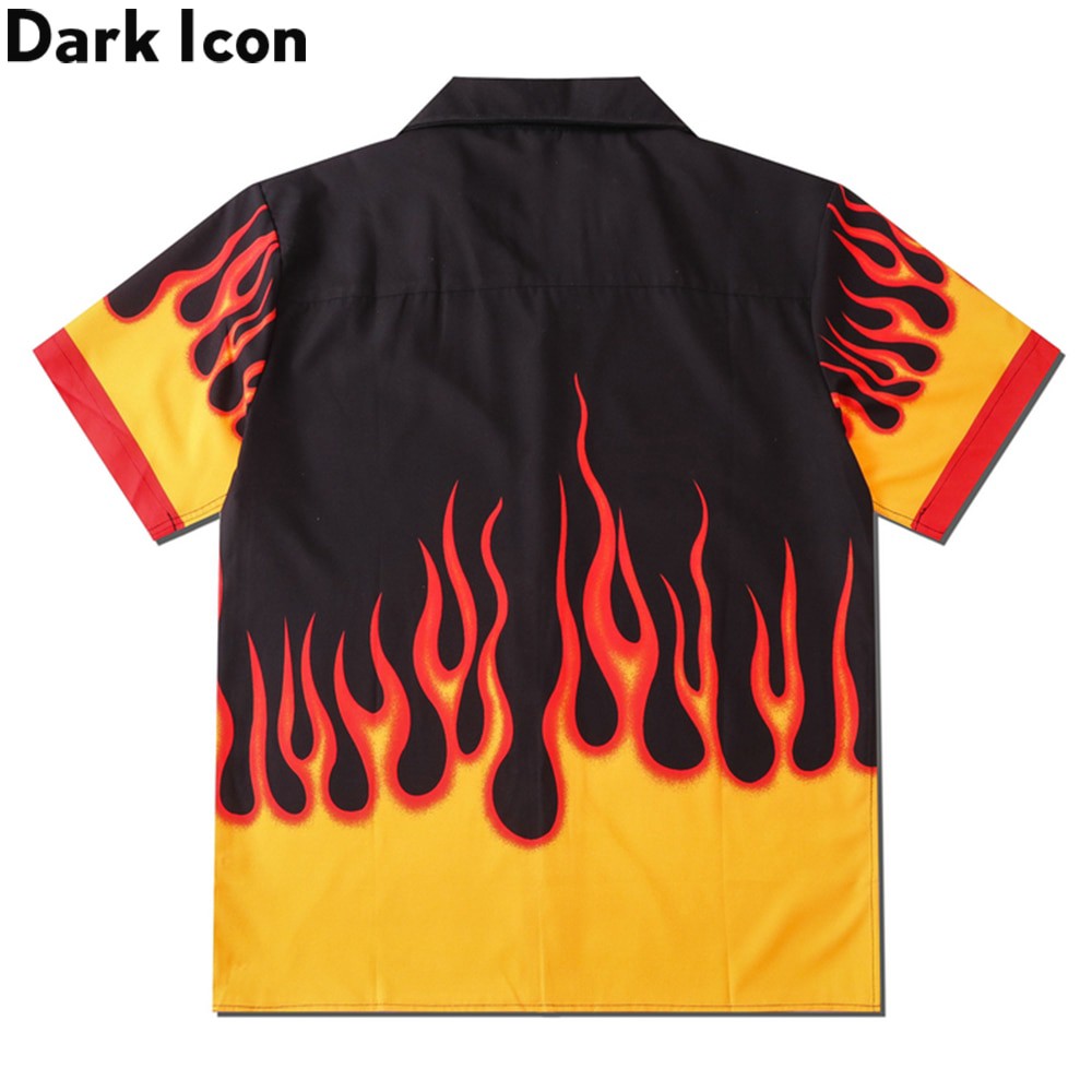 Flame Printed Hip Hop Men's Short Sleeve Shirts 0đ