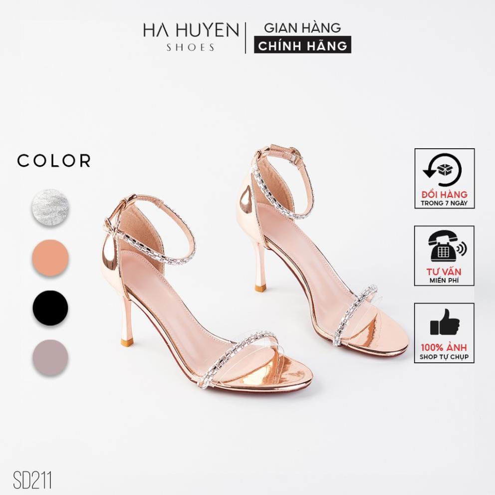Sandal cao gót nữ Hà Huyền Shoes quai trong phối đá mảnh gót nhọn 8 phân - SD211 RT7-0 .