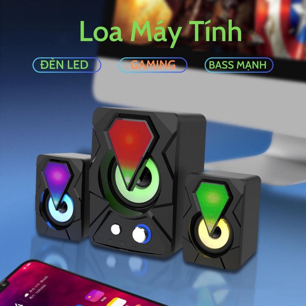 Loa máy tính vi tính mini cao cấp 2.1 có đèn led RGB âm thanh bass cực mạnh cho PC laptop