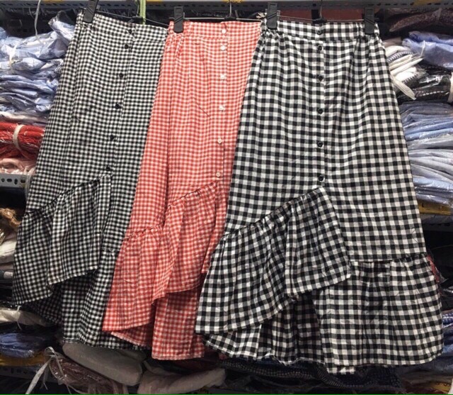 [Best selling] Chân váy caro đuôi cá phối nút lưng thun nhiều màu_chân váy dài | BigBuy360 - bigbuy360.vn