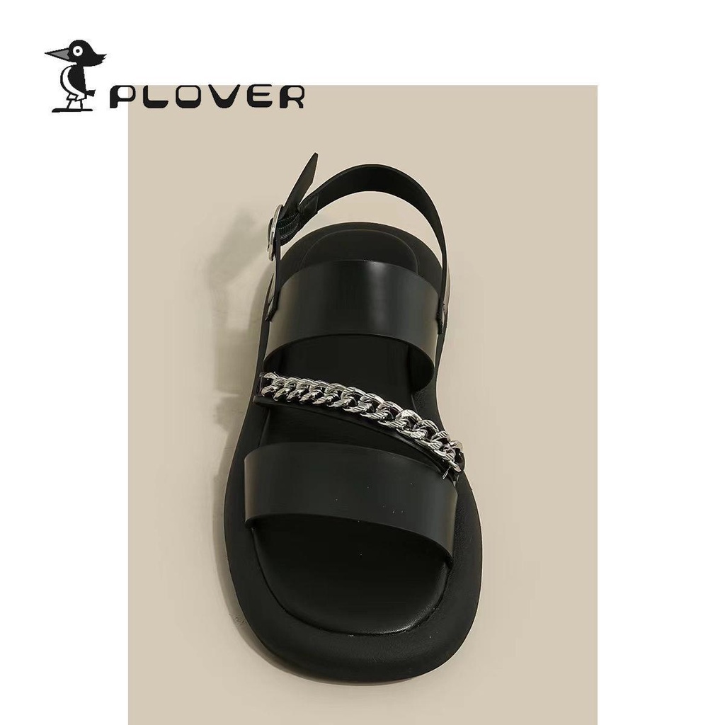 Giày sandal nữ đế thấp quai màu đen phong cách Roman thời trang mùa hè