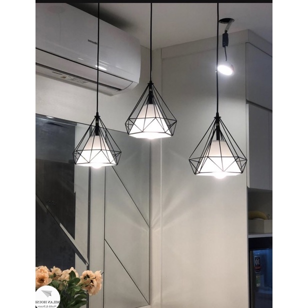 Đèn thả đơn T034 , đèn trang trí kim cương khung sắt sơn tĩnh điện D250