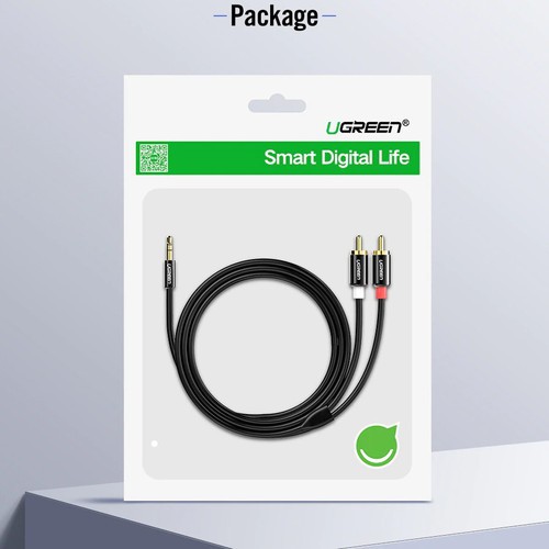 Dây AV 3.5 ra 2 Đầu RCA Ugreen Dài 2M 10584 - Hàng Chính Hãng