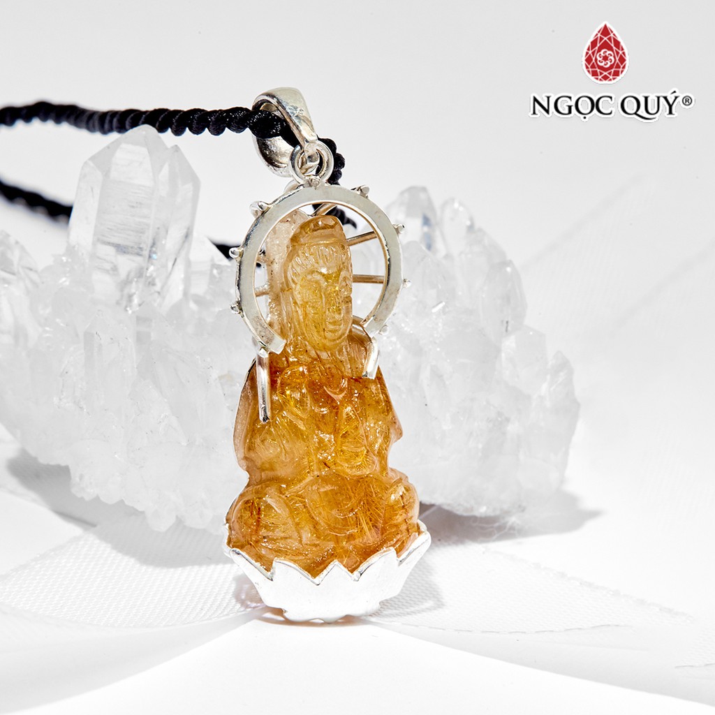 Mặt Dây Chuyền Phật Bà Quan Âm TA Tóc Vàng Bọc Bạc - Ngọc Quý