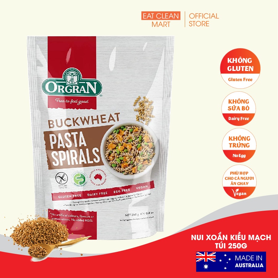 Nui Xoắn Kiều Mạch Không Gluten Orgran - GLUTEN FREE Buckwheat Pasta Spirals - Túi 250g