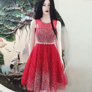 Đầm xòe lưới bi kim tuyến sát nách siêu cute MÃ BF10045315 (3 màu)