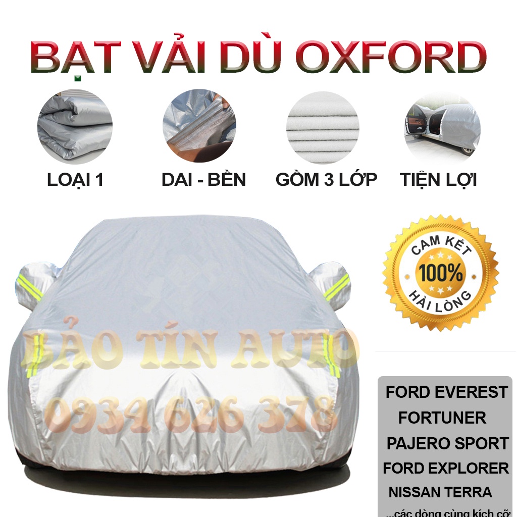 [LOẠI 1] Bạt che bảo vệ xe ô tô 7 chỗ 3 lớp vải dù Oxford Everest, Fortuner, Pajero Sport, Terra, Exploder |Bảo Tín