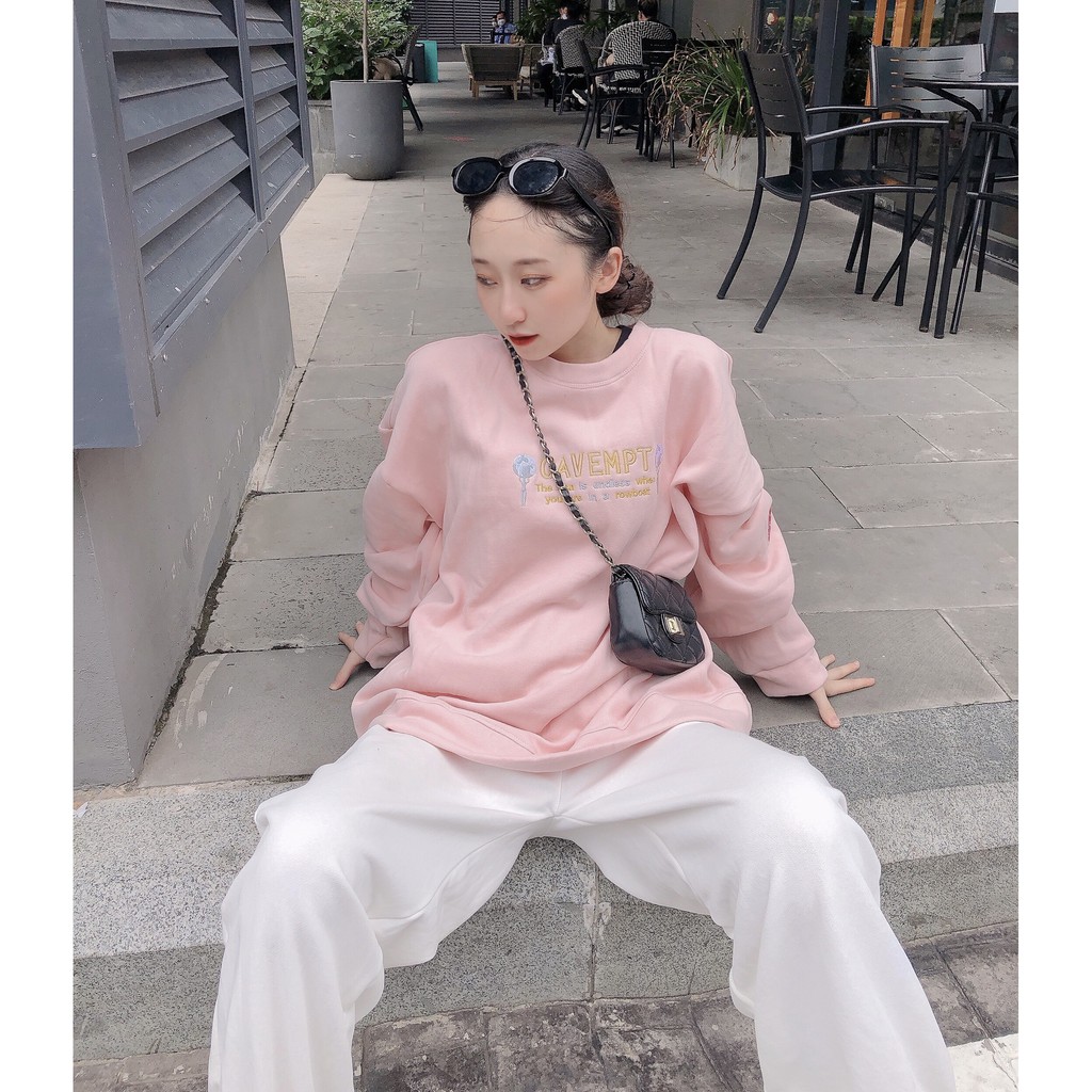 Áo sweater - Áo nỉ bông ngoại tay phồng hình thêu CAVEMPT dễ thương 1hit_unisex