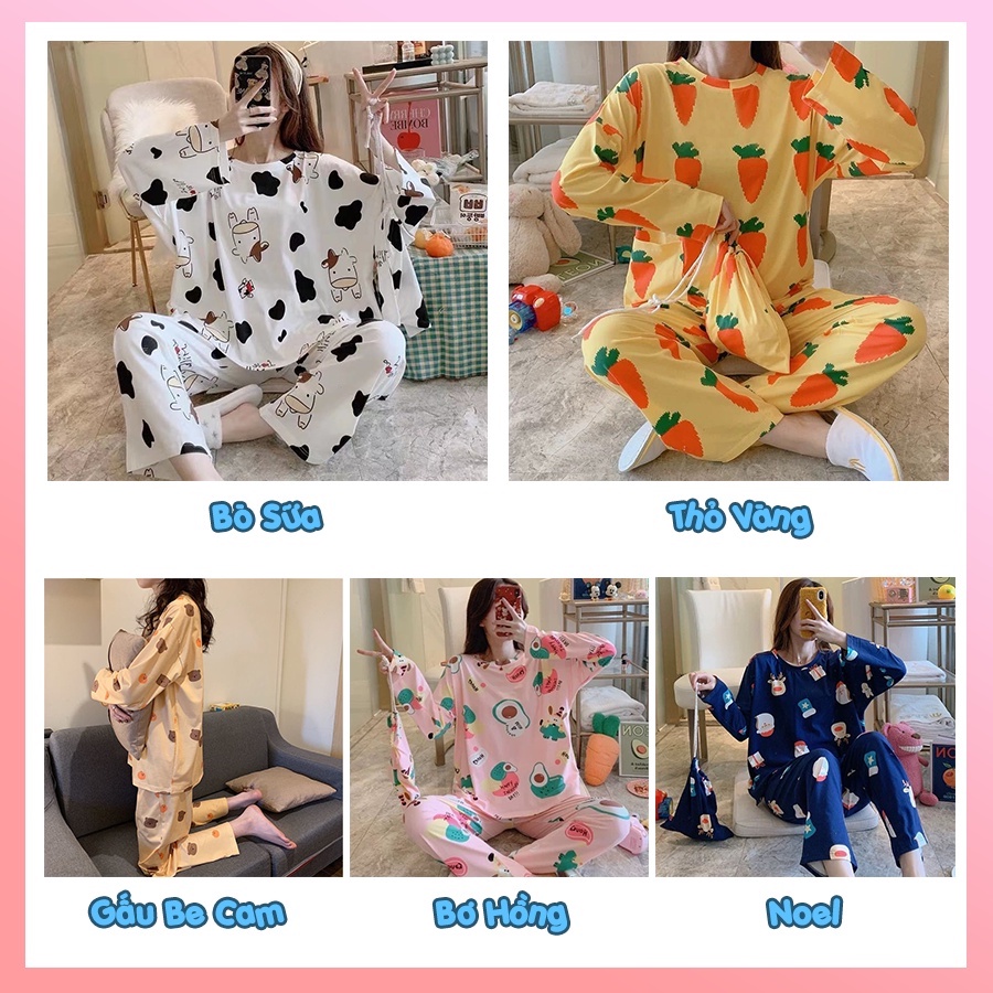 Bộ ngủ hoạt hình tay dài quần dài cực xinh chất thun lạnh mỏng mát XKTD01