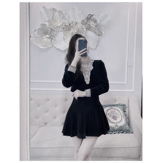 ✨bán sỉ✨áo sơ mi nhung đen ren cổ