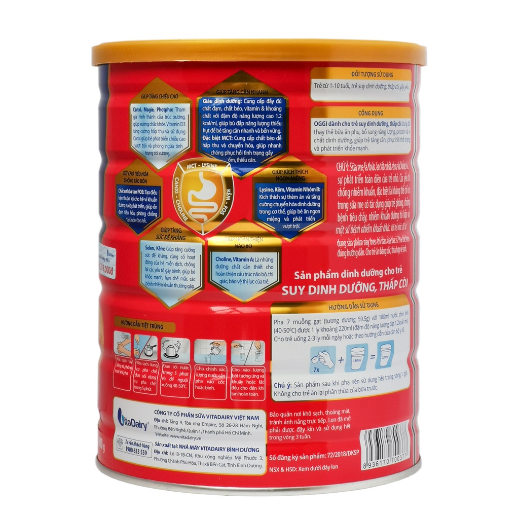 Sữa Oggi Gold 900g cho trẻ thấp còi, gầy yếu.