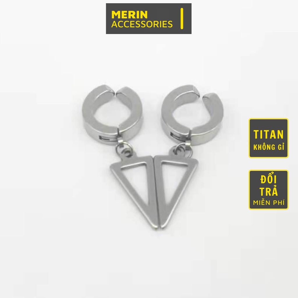 Khuyên tai nam tròn dạng kẹp Merin Accessories màu bạc đen đơn giản đẹp nhỏ xinh - HT Tam giác