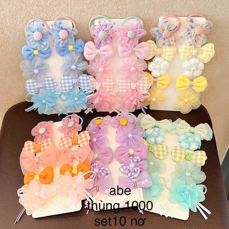 Sét 10 kẹp tóc -  chun buộc tóc nơ xinh xắn
