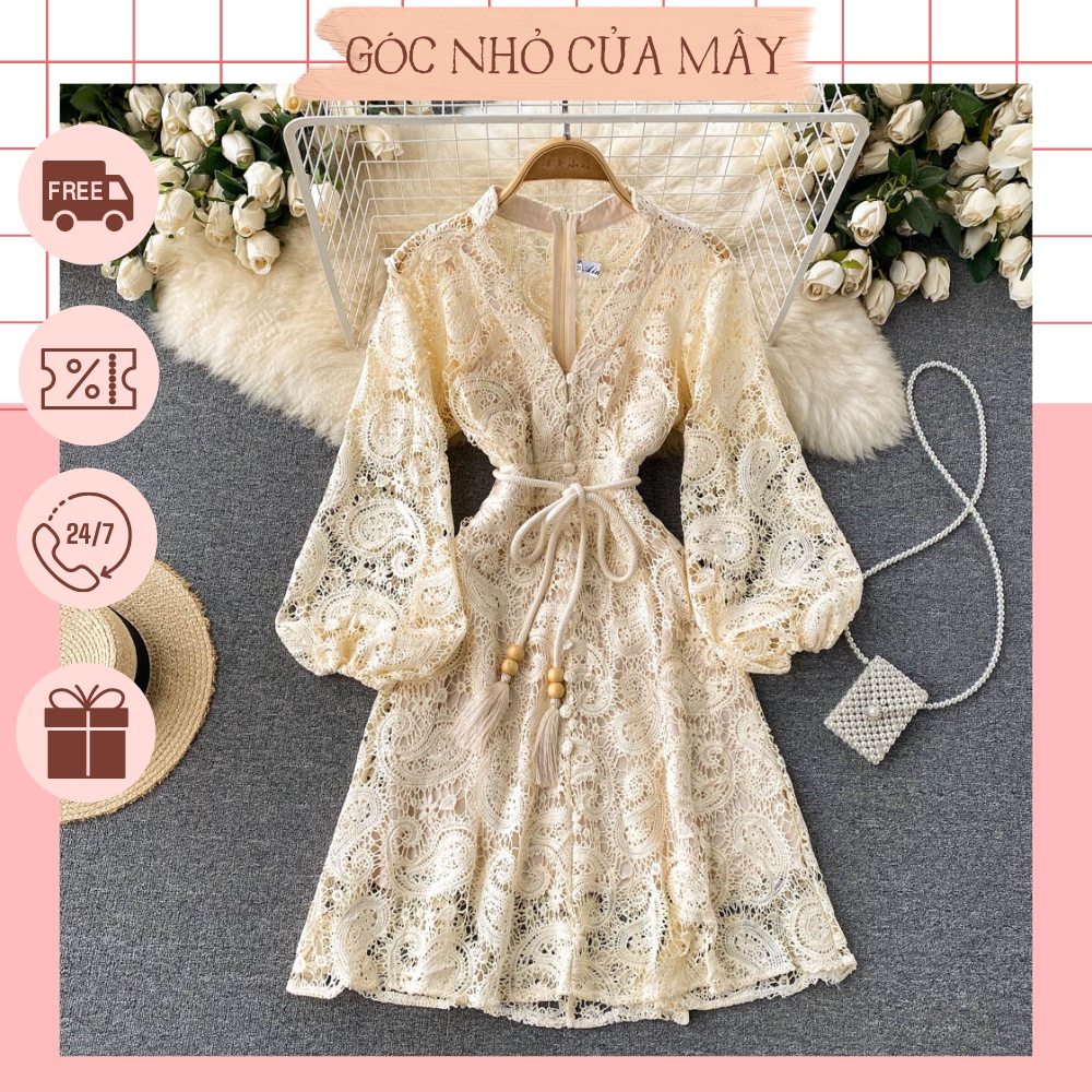 (GNCM2 - ORDER) Váy ren cổ V tiểu thư cao cấp