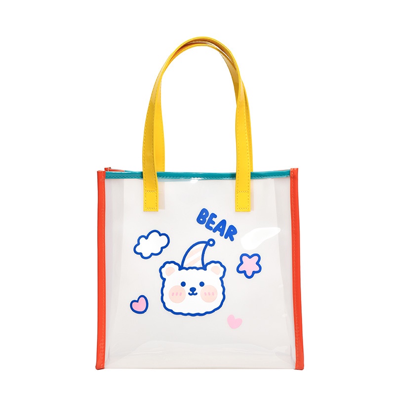 Túi Xách Bằng Nhựa PVC Trong Suốt Chống Thấm Nước In Hình Hoạt Hình Dễ Thương