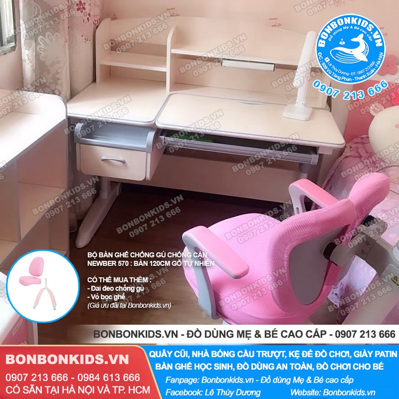 Bộ bàn ghế học sinh chống gù chống cận Newber G570 cao cấp (120cm Gỗ tự nhiên) | BigBuy360 - bigbuy360.vn