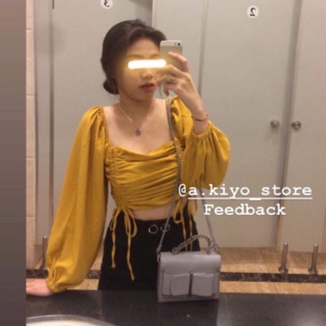 🌷Áo Croptop Cổ Vuông Nhúng Rút Eo