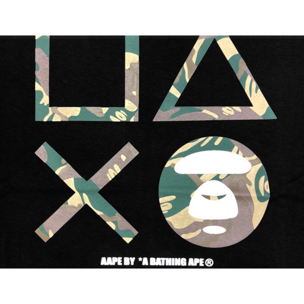 Áo Thun A Bathing Ape Bape X Playstation 4 Green Button 2013 Màu Đen Chính Hãng