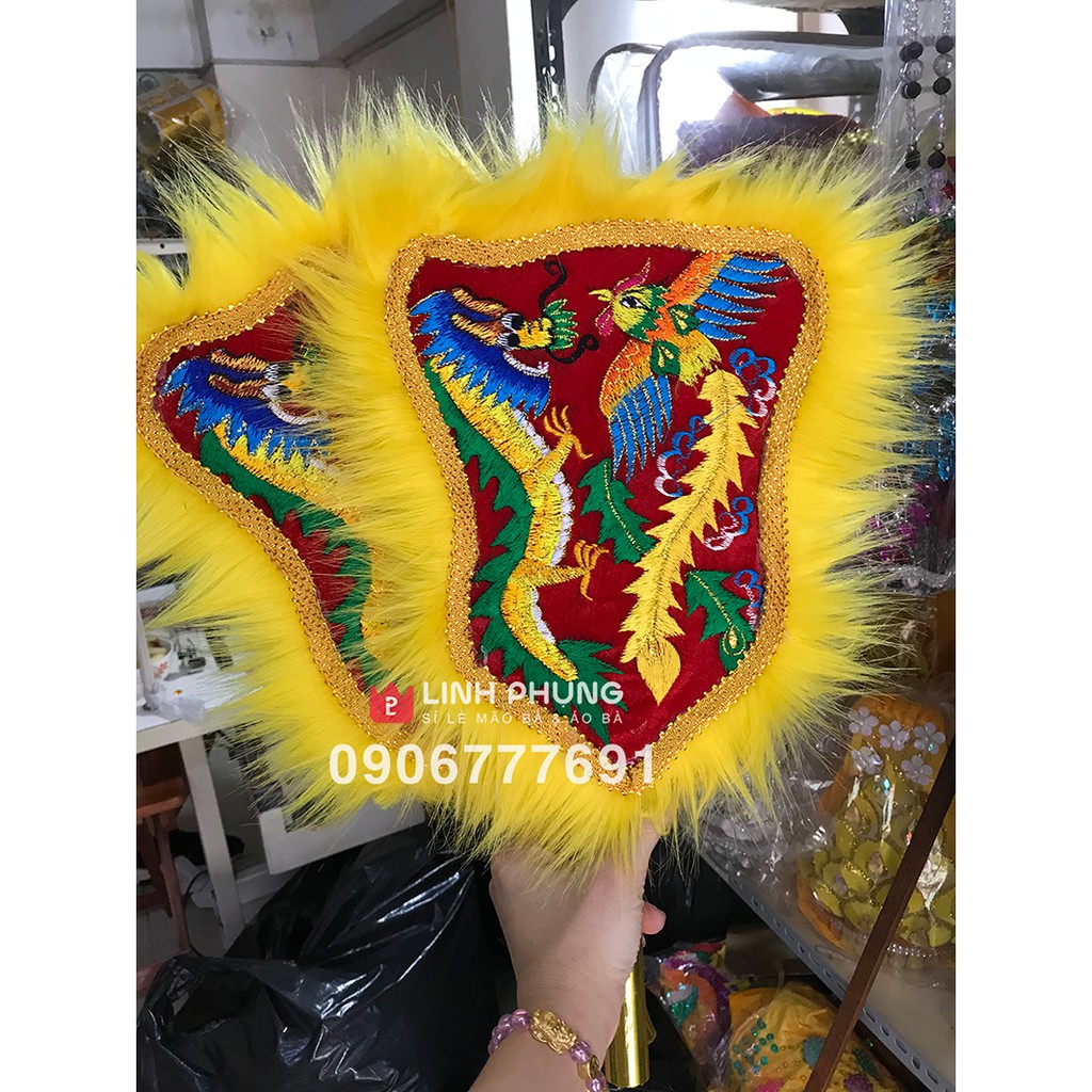 Quạt thêu rồng phụng để sau điện bà  - QTRP