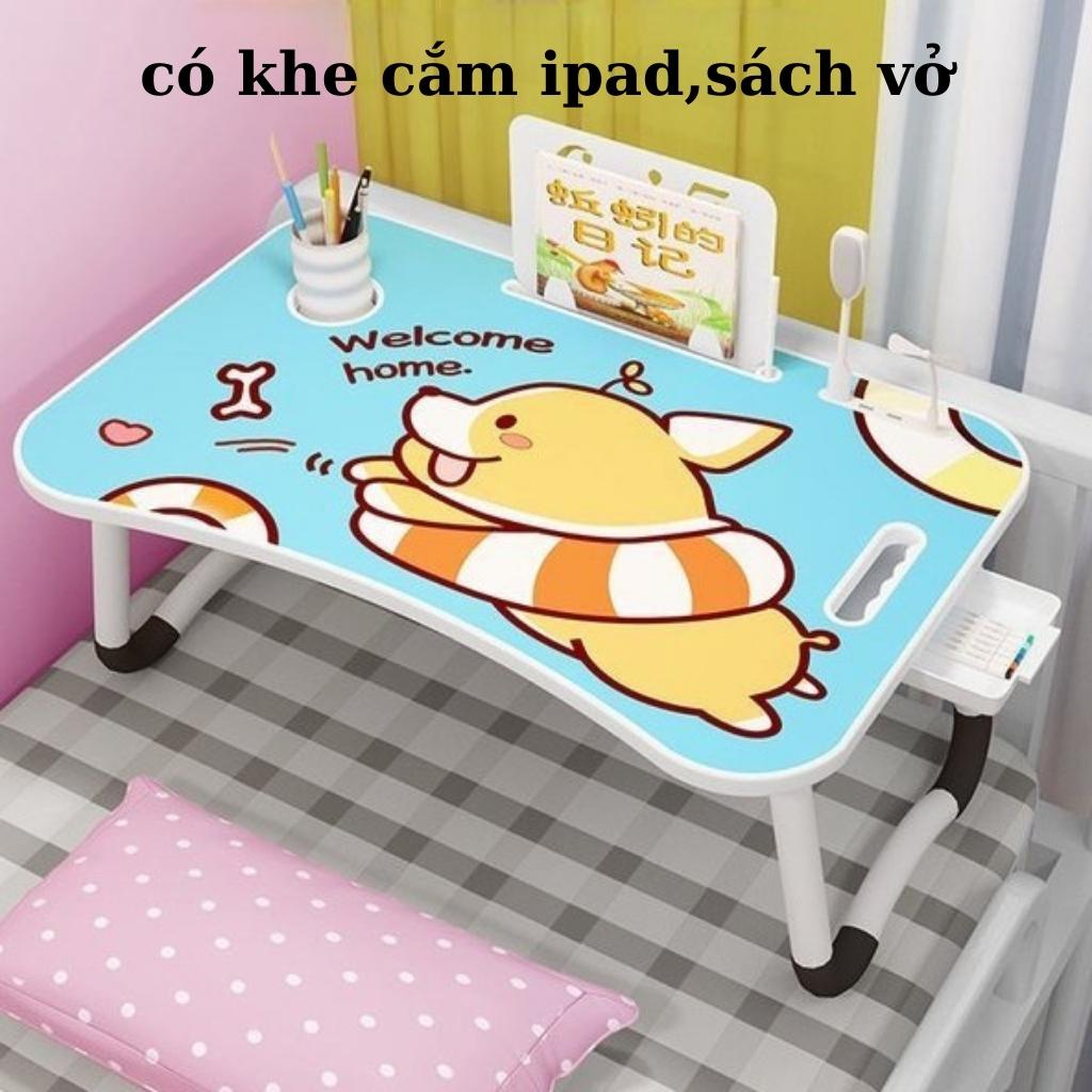 Bàn học gấp gọn cao cấp bọc nhựa có khe cắm Ipad, ngăn đựng bút, tay xách và chỗ để cốc nước, siêu bền,đẹp,cute