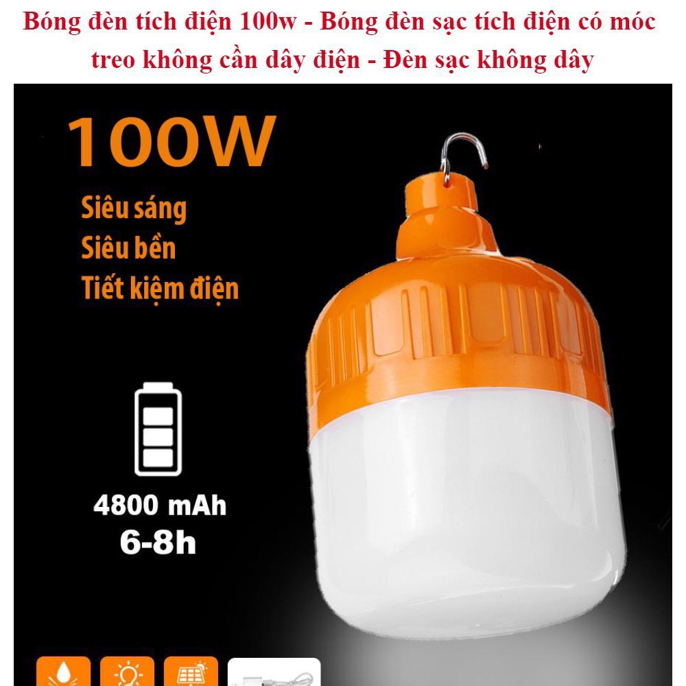 Bóng đèn tích điện 6-8h - loại 150w và 100w sạc tích điện có móc treo