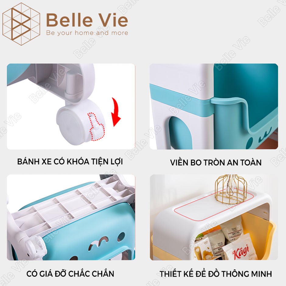 Kệ Để Đồ Nhựa 3 Tầng BELLEVIE Kệ Nhựa Có Bánh Xe Hiện Đại Thông Minh Dễ Dàng Lắp Ráp - KN3T