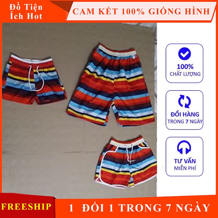 Combo 3 quần đi biển sọc đỏ bố mẹ và con