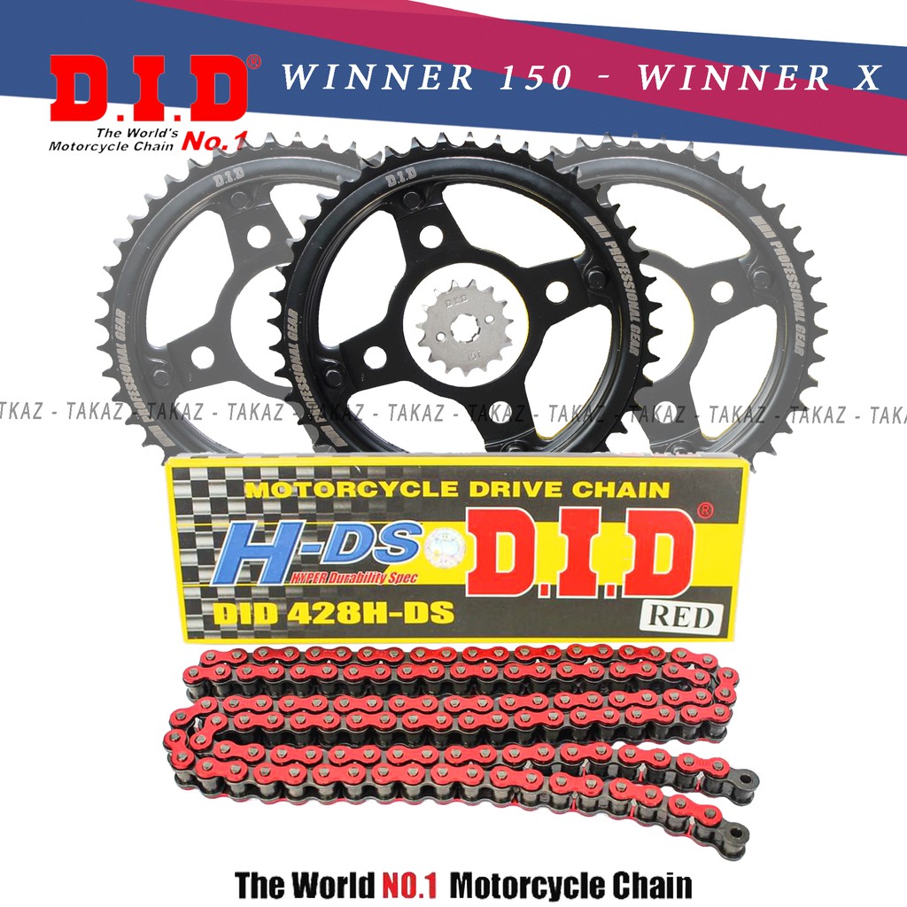 B2 Sên Nhông Đĩa DID Winner 150 - Sên Màu Đỏ DID Hàng Rời 15T - 44T - 122L