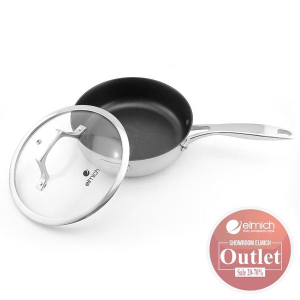 (Elmich Potenza) Chảo 3 lớp liền đáy inox 304 - chống dính - có vung kính EL-3256, EL-3257, EL-3258