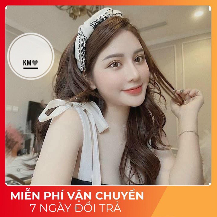 Bờm Nơ Lệch Hàn Quốc - Xược Nơ 2 Tầng Hottrend, 2 Màu Đen/Trắng Cực Xinh