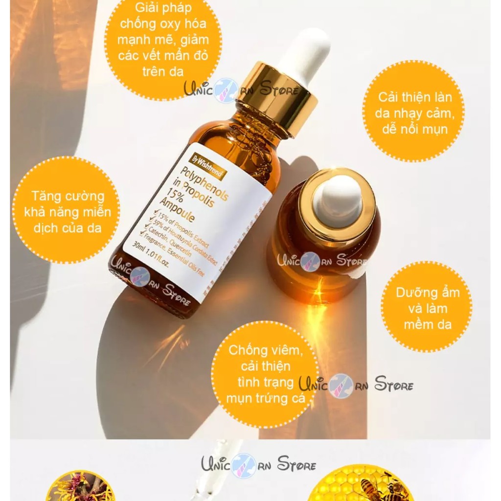 Tinh Chất Cấp Ẩm Làm Dịu Da Mụn Từ Rau Diếp Cá Và Keo Ong By Wishtrend Polyphenols In Propolis 15% Ampoule 30ml