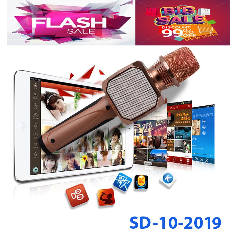 Micro SD-10- 3in1 mic karaoke + Loa + Bluetooth , Míc Kraoke Không Dây-SD-10 Phiên Bản 2019 Mới --BH 1 Đổi 1