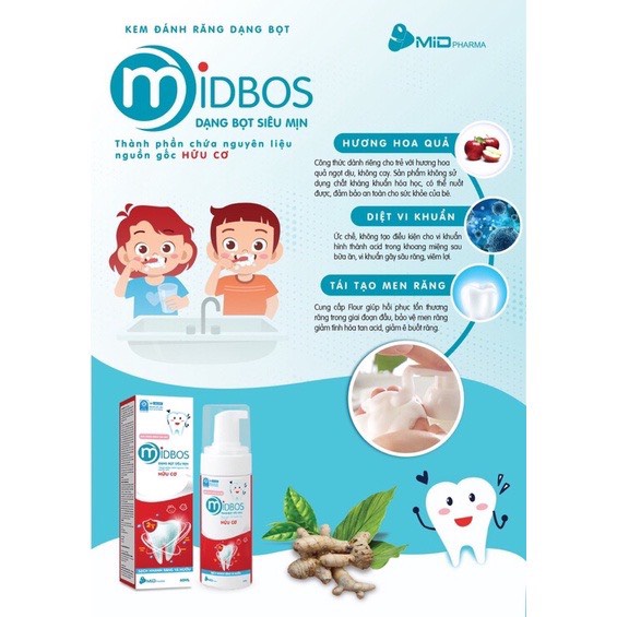MidBos - Kem Đánh Răng Hữu Cơ Trẻ Em Nuốt Được