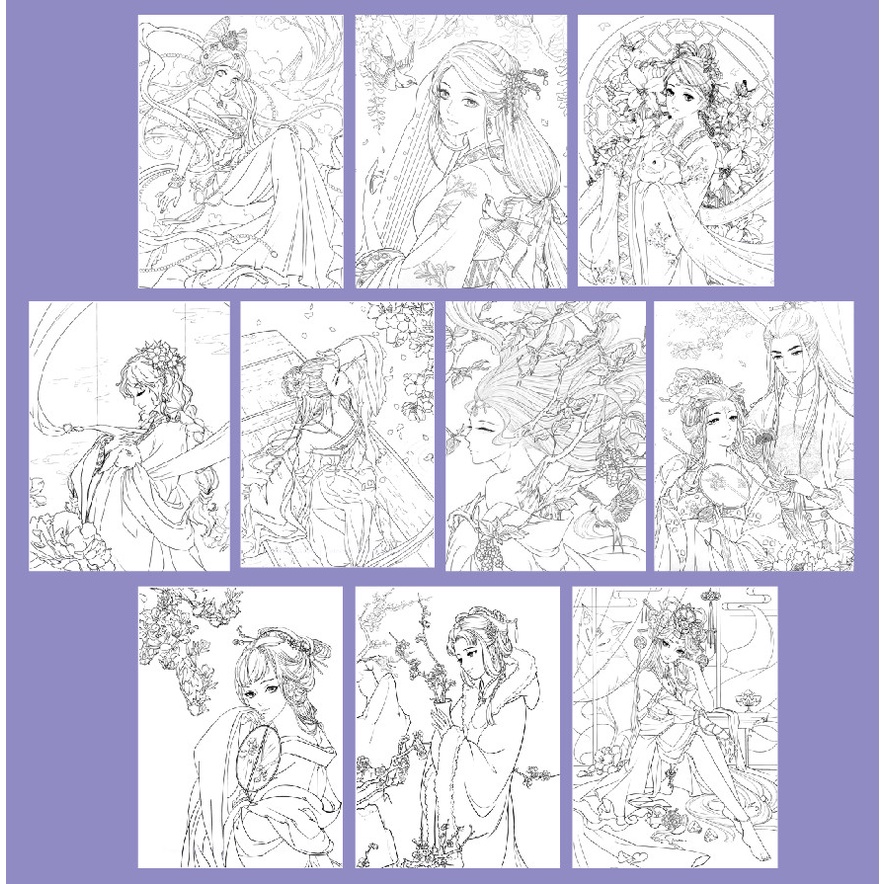 Line art tranh tô màu tuyển chọn combo 10 tranh, giấy dầy đẹp