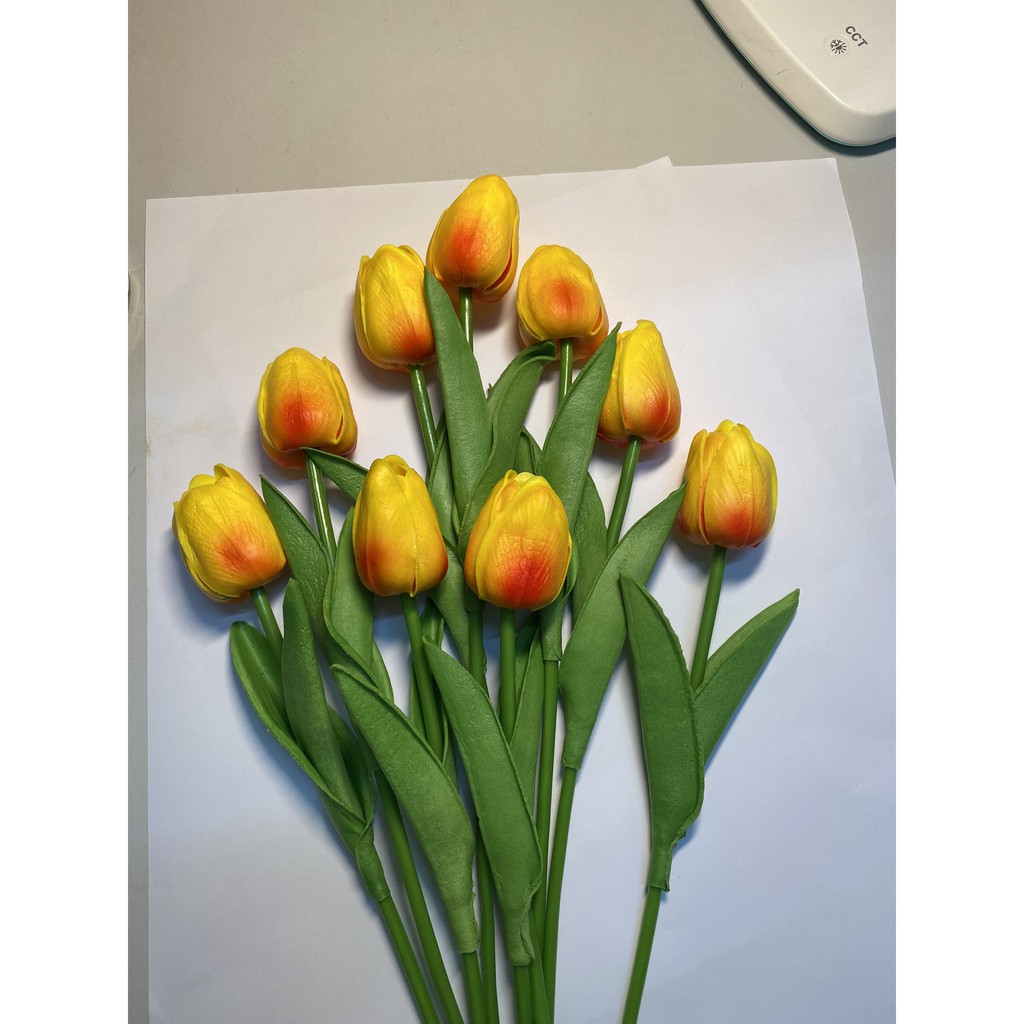 Hoa Tulip lá thẳng - Hoa giả lụa trang trí, để bàn, chụp ảnh decor