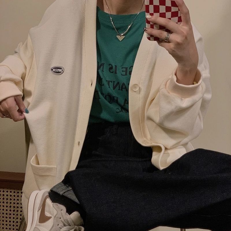 Unique1588 😍💘😻 Áo khoác cardigan dệt kim tay dài dáng rộng phong cách Hàn Quốc
