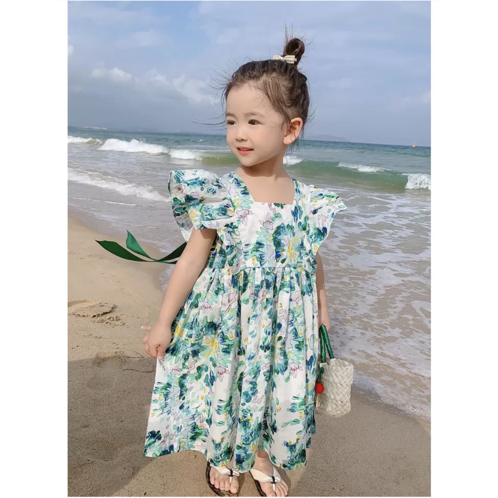 Váy cho bé gái, Đầm Trẻ Em Họa Tiết Hoa Nhí Dáng Xòe Đuôi Cá Dễ Thương Size 9-25kg - V20-2021 - Babi mama